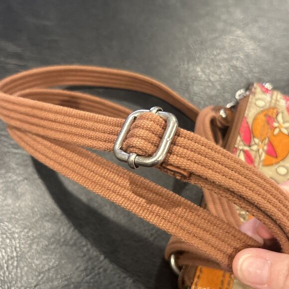 Fossil KeyPer Crossbody Orange Pink Beige Bag Purse Coated Canvas **Flaw - Picture 4 of 10